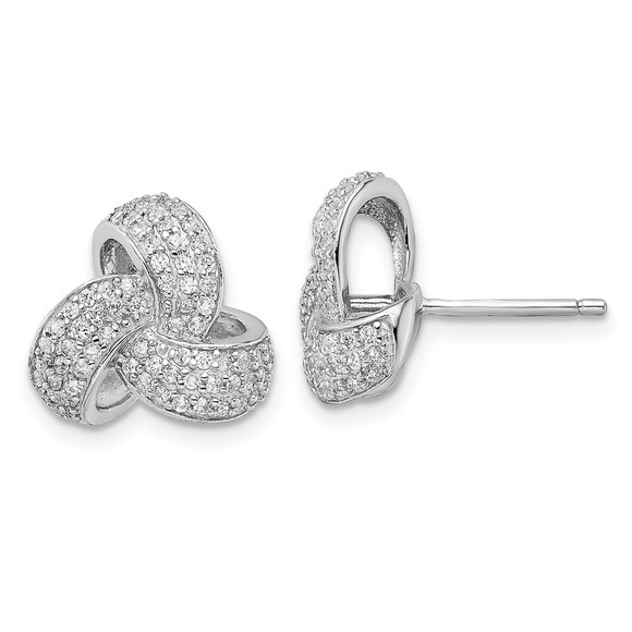 925 Sterling Silver Rhodium-plated Brilliant-cut Pave CZ Love Knot Post Earrings - Picture 1 of 3